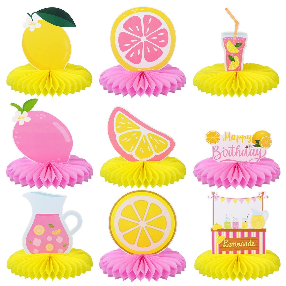 9 Pcs Pink Lemonade Party Honeycomb Centerpieces Lemon Honeycomb Centerpieces…