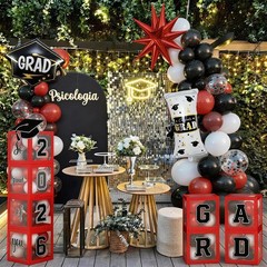 2026 Graduation Decorations Class of 2026 Red and Black Balloons Arch kit wit…