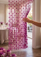 Fringe Bows And Stars Curtain Way To Celebrate! 39in X 78.3 In