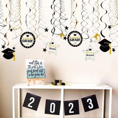 Cheerland Black and Gold 2026 Graduation Party Decorations Congrats Grad Hang…