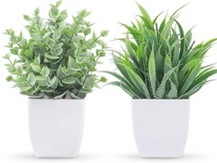 Der Rose 2 Pack Small Fake Plants Mini Artificial Potted for 2-grey