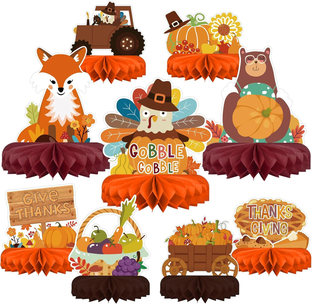 9PCS Premium Fall & Thanksgiving Party Decorations Set-Autumn Honeycomb Centerpc