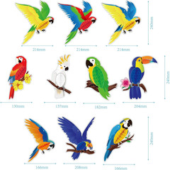 10 Pieces Tropical Birds Honeycomb Paper Cutouts, Parrot Honeycomb, Hawaiian Sum