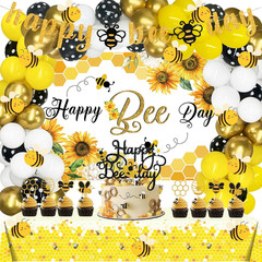 Happy Bee Day Themed Birthday Party Decorations – 158 Pcs Backdrop, Balloon Garl