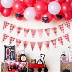 2 Pieces Red and White Checkered Banner, Double Sided Red Gingham Pennant Ban…