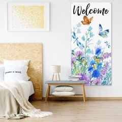 Spring Summer Welcome Door Cover Banner Decoration Bird Flower Banner Backdrop P