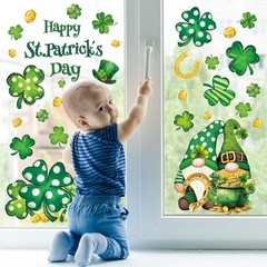 6 Sheet St. Patrick’s Day Window Clings Green Shamrock Gnome Gold Coins Reusab