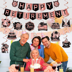 12Pcs Retirement Party Decorations for Men Women Rose Gold Happy Retirement Bann
