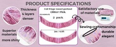 Glitter Pink Fringe Garland -4 Layers Thick, 2 Pack Metallic Tinsel Tassel