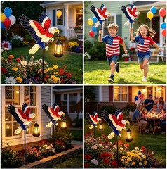 Patriotic Solar Eagle Stake Light – 29.9in Metal Lantern for Gardens & Patios