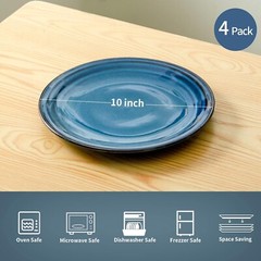 Hasense Ceramic Dinner Plates Set of 4, 10 Inch Large Porcelain Plates