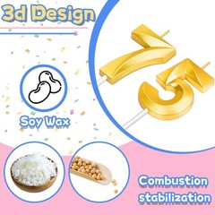 75th Birthday Candles for Cake,Gold Number Happy Gold