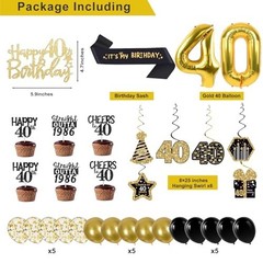 40th Birthday Party Decorations Set – 16PCS Vintage Banner, Backdrop, Swirls & P