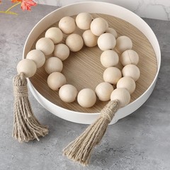 Farmhouse Decor Large Wood Bead Garland 50inch long with 1.6″ Diameter beads,
