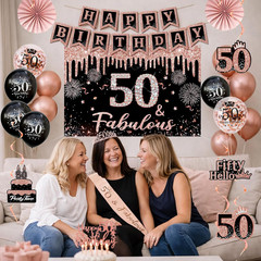 50Th Birthday Decorations for Women – 34Pcs Black Rose Gold Birthday Party Decor