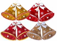 Large Twin Bells Front Door Hanging Tinsel Christmas Wall Decorations Santa Gift