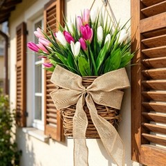 Charming 35cm Pink Tulip Wreath for Wall Decor Living Room Entryway or Bedroom