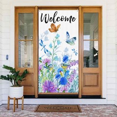 Spring Summer Welcome Door Cover Banner Decoration Bird Flower Banner Backdrop P
