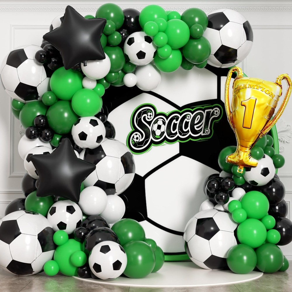 150Pcs Soccer Balloon Garland Arch Kit – Dark Green White Black Soccer Party …