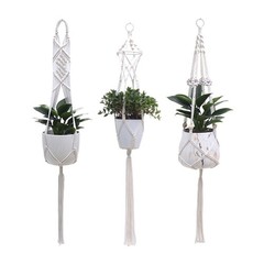 Boho Hanging Basket Set of 3 Cotton Rope Plant Holders for Home and Garden