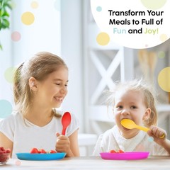 PLASKIDY Kids Plates Set of 12 – Small, Blue Red Green yellow Pink Orange