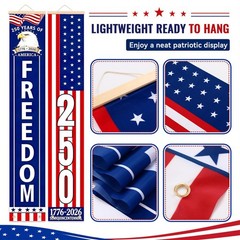 2 Pack 4th of July Decorations Outdoor Patriotic 250th Anniversary Hanging Banne