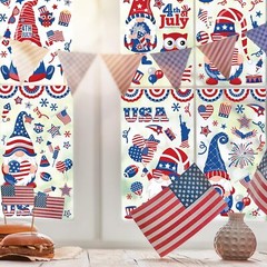 AnyDesign 138Pcs Patriotic Window Clings 4th of July Gnome Assorted,red