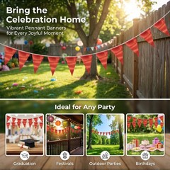 40M/130FT Red Triangle Pennant Banner Flag Metallic Fabric Bunting Garland fo…