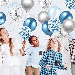 60 Light Blue, White, Silver Metallic Balloons Confetti Decoration for Birthday