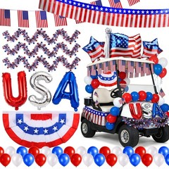 48PCS Patriotic Golf Cart Decorations Kit – 250th Anniversary USA Decor Set, Red