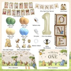 154pcs Winnie Pooh First Birthday Decorations Party Set, Classic Pooh Bear 1s…