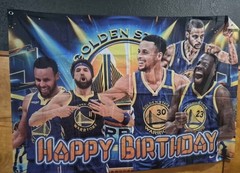 Golden State Warriors «Happy Birthday» party backdrop banner 3x5ft