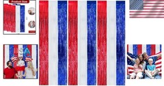 Foil Curtains Vibrant Red Blue White Party Backdrop Decorations 3 Pcs Reusable