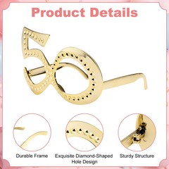 6-Pack Birthday Glasses with Rhinestones, 50th Photo Booth Props [Gold]