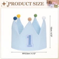 1st Birthday Crown Hat Reusable Party Hats with Elastic Band, Blue