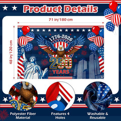 250 Years America Anniversary Backdrop Banner 48X71 Inch, 1776-2026 Semiquincent