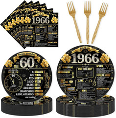 96 Pcs 60Th Birthday Decorations for Women Men, Black Gold Vintage Back in 1966
