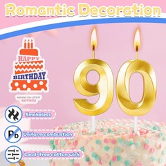 90th Birthday Candles for Cake,Gold Number Happy Gold