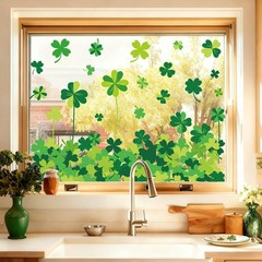 6 Sheets St. Patrick’ s Day Window Clings Window Decal Green Shamrock Clover Reu