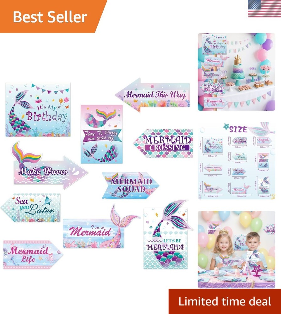 Magical Mermaid Party Decorations – 10PCS Cardboard Signs for Kids’ Celebrations