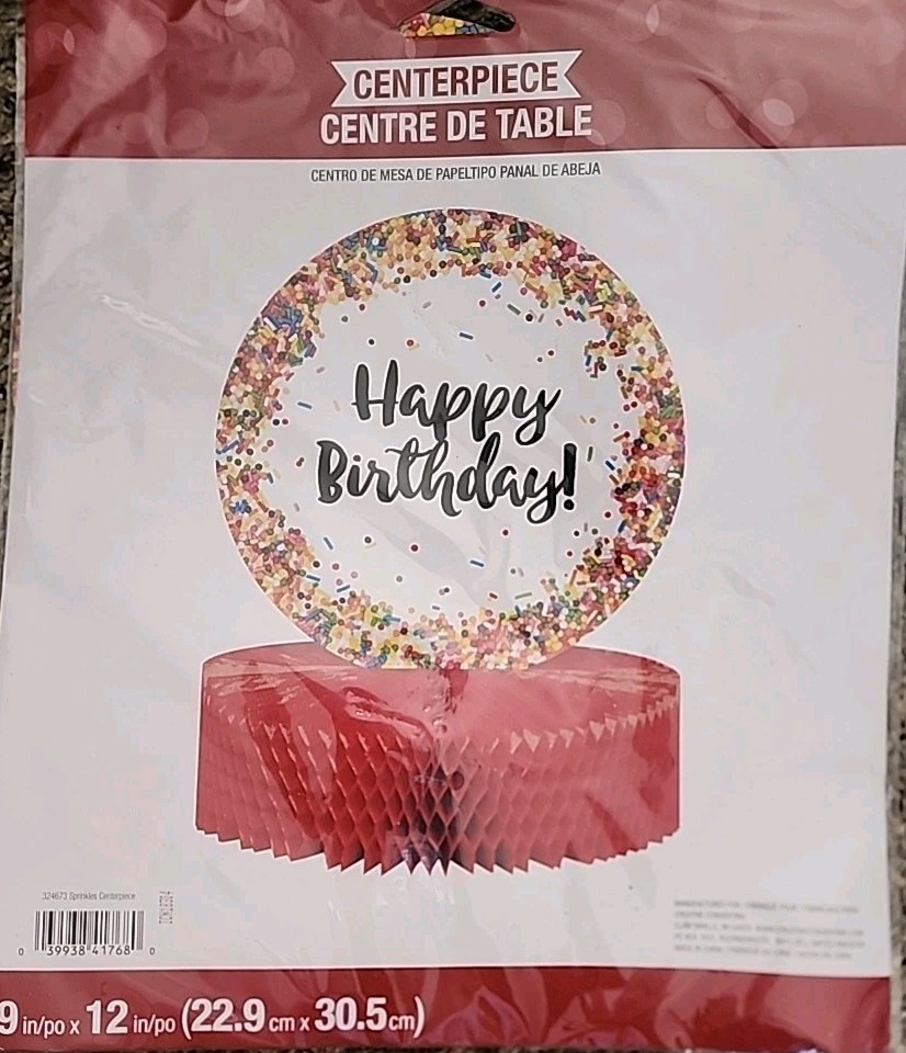Centerpiece Happy Birthday Sprinkles Party Decoration 1 Piece 9 Inches