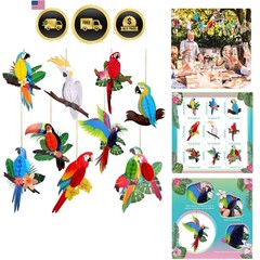 Vibrant Tropical Birds Honeycomb Cutouts – 9 Count for Hawaiian Parties