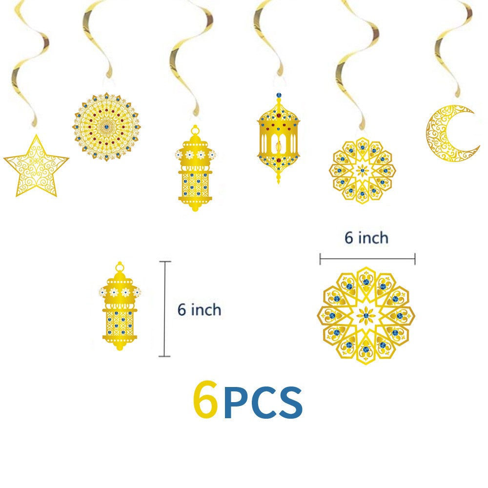 6PCS Gold Star Moon Ramadan Eid Holiday Decoration Spiral Charms