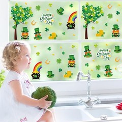 2 Sheets St. Patrick’ s Day Thick Gel Clings Shamrock Clover Tree Irish Gnome Go
