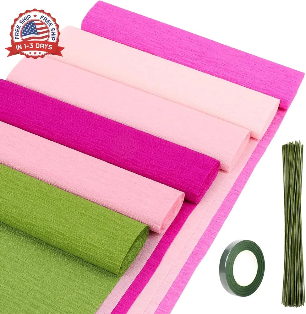 KIMOBER 6 Colors Crepe Paper Rolls,10×98 Inch Crepe Paper Sheets with 50 Pcs Flo