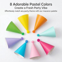 24 Pack Birthday Party Hats,8 Colors Cone Party Hat for Kids Adults Pets