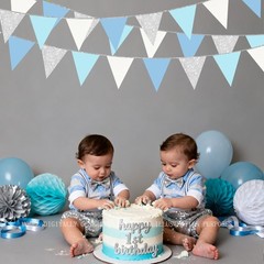 Dusty Blue Silver White Party Decorations Pennant Banner Flag Hanging Glitter…