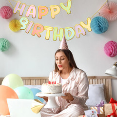 Macaron Happy Birthday Banner Pre-Strung Birthday Party Decorations No DIY Hangi