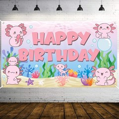 Large Axolotl Birthday Party Backdrop Banner for Kids Kids Party Decorations