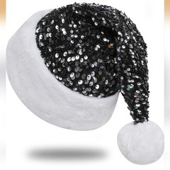 Sequin Santa Hat for Adults with Shiny Sequin and Fluffy Pompom, Party Hat
